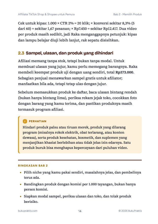 Contoh halaman Affiliate TikTok Shop & Shopee untuk Pemula