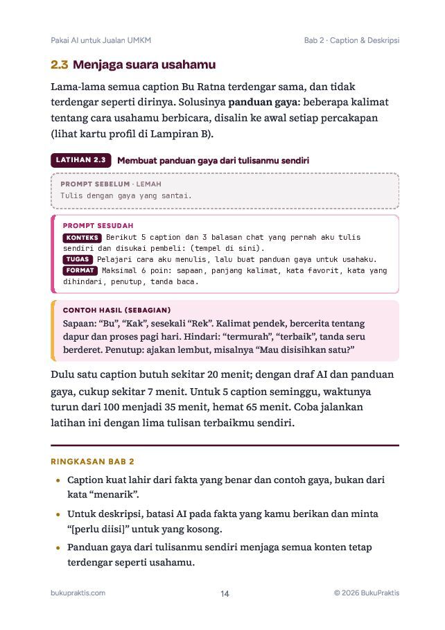 Contoh halaman Pakai AI untuk Jualan UMKM