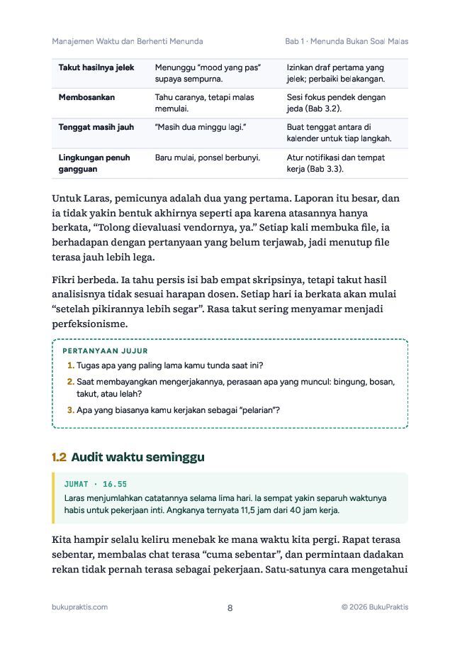 Contoh halaman Manajemen Waktu dan Berhenti Menunda